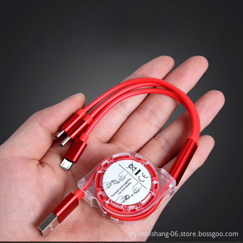 Free Shipping Sample Micro Usb Cable 3 in 1 Retractable Type c Fast Charger Charging Data Cables Usb Cable For Iphone